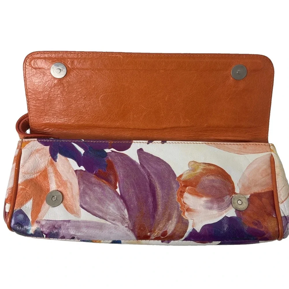 Maurizio Taiuti Clutch Leather Bag Floral Watercolor Wearable Art Italy